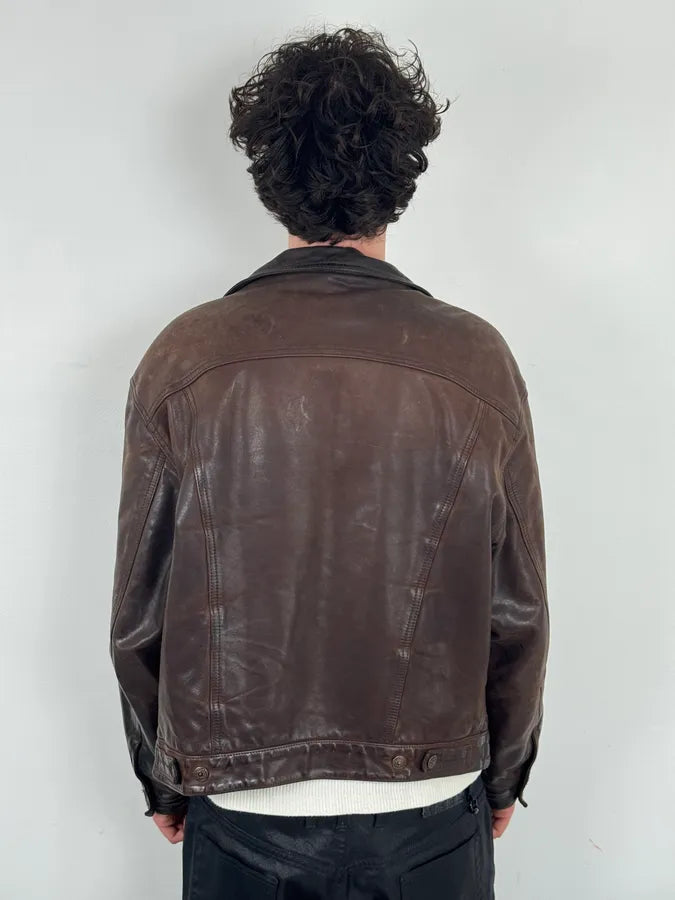 2000s Levis Brown Leather Multi-Pocket Leather Jacket KEmsrWb 2