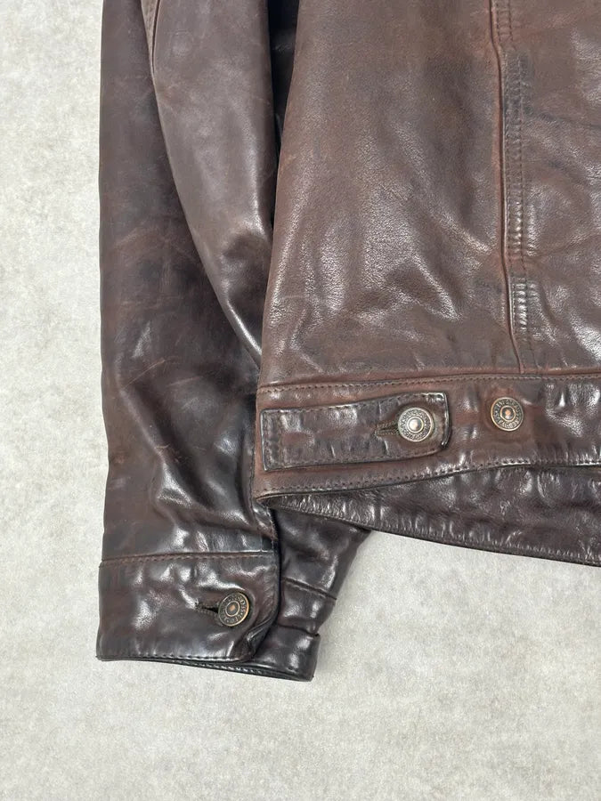 2000s Levis Brown Leather Multi-Pocket Leather Jacket KEmsrWb 8