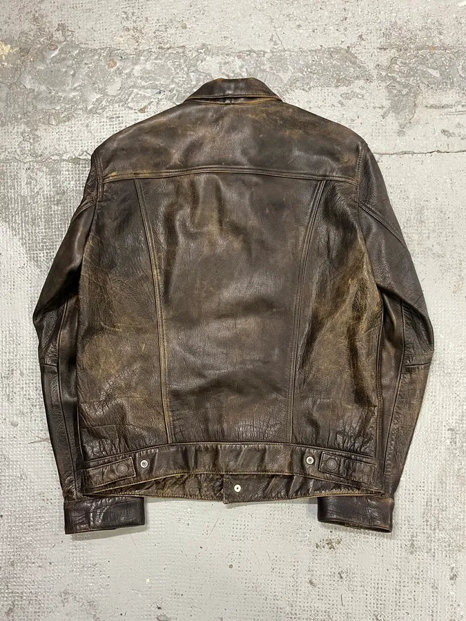 Levi’s Buffalo Brown Faded Leather Trucker Jacket ivCJStf 5