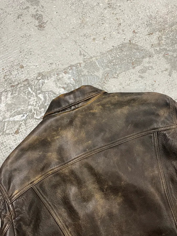 Levi’s Buffalo Brown Faded Leather Trucker Jacket ivCJStf 4