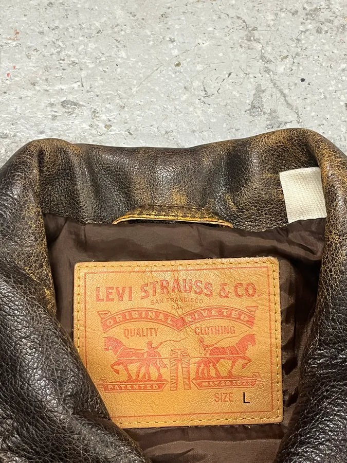 Levi’s Buffalo Brown Faded Leather Trucker Jacket ivCJStf 9
