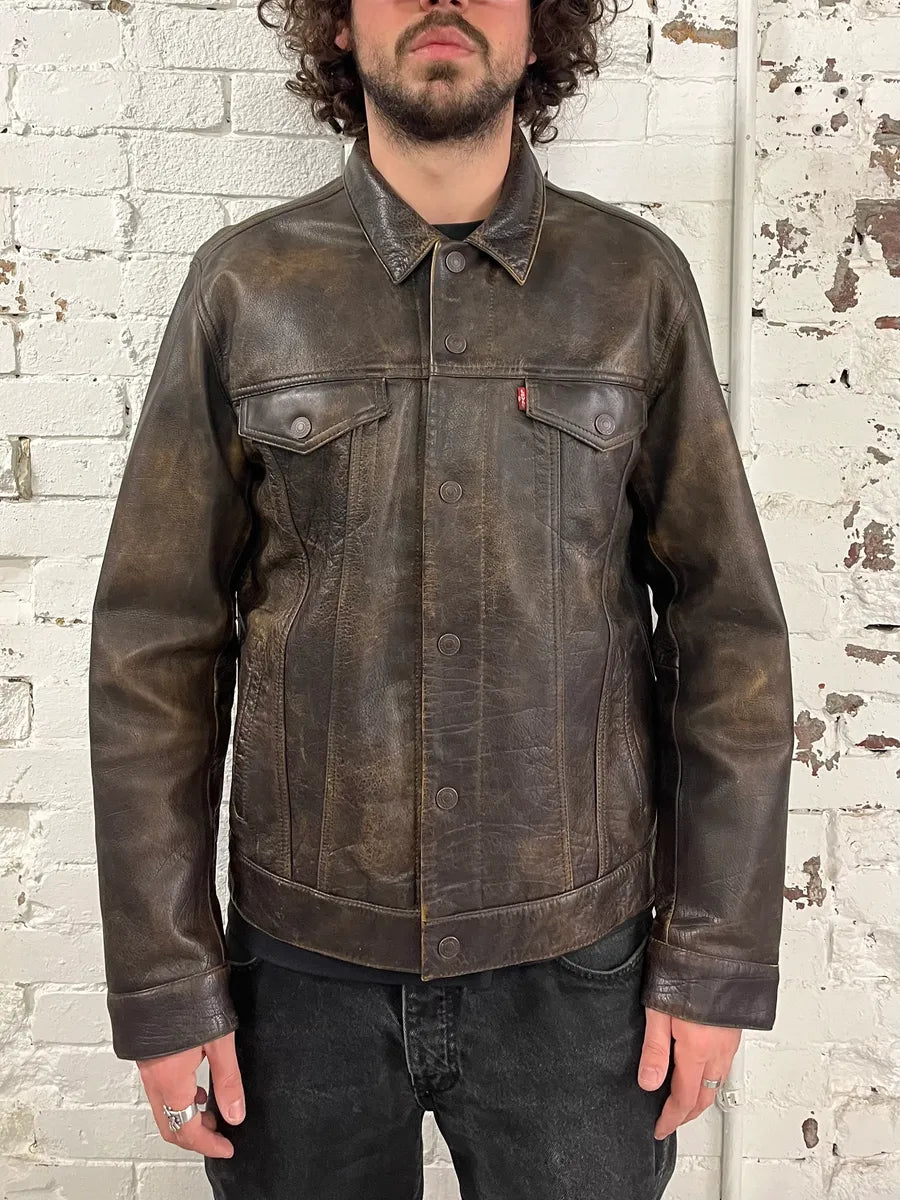 Levi’s Buffalo Brown Faded Leather Trucker Jacket ivCJStf 1