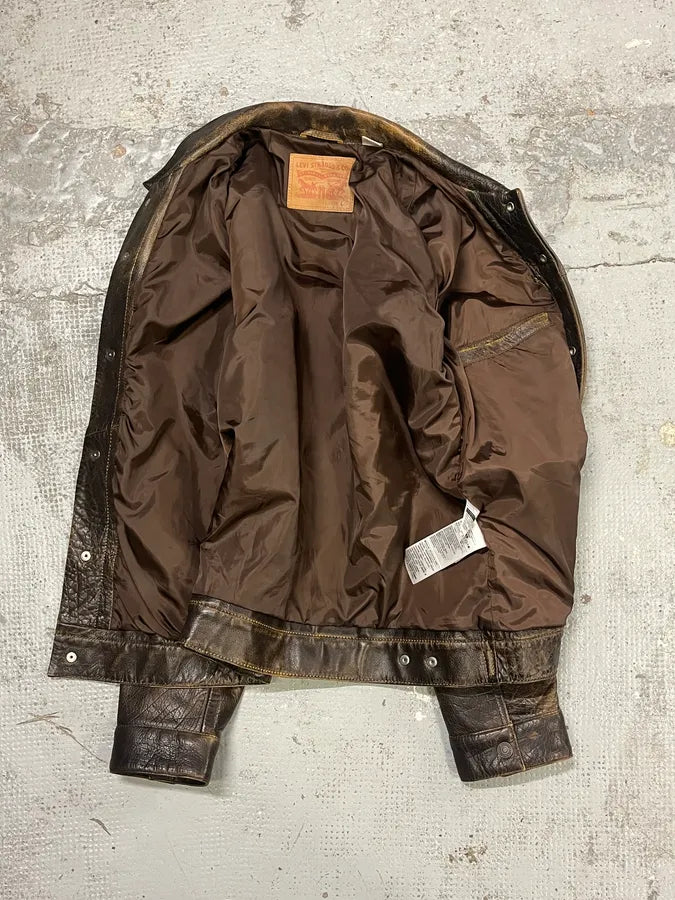 Levi’s Buffalo Brown Faded Leather Trucker Jacket ivCJStf 6