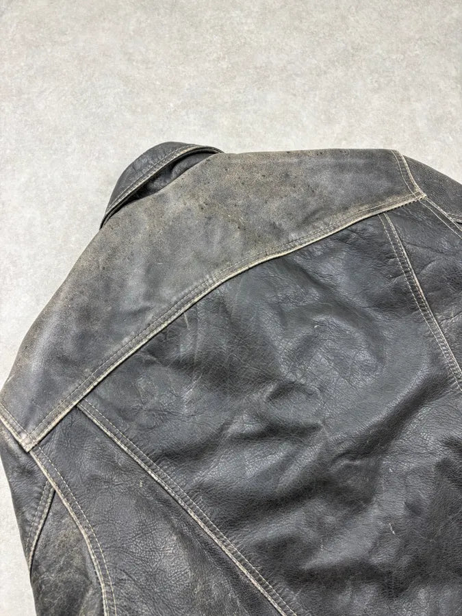 1990s Levis Black Eroded Leather Trucker Jacket xCsQCmM 8