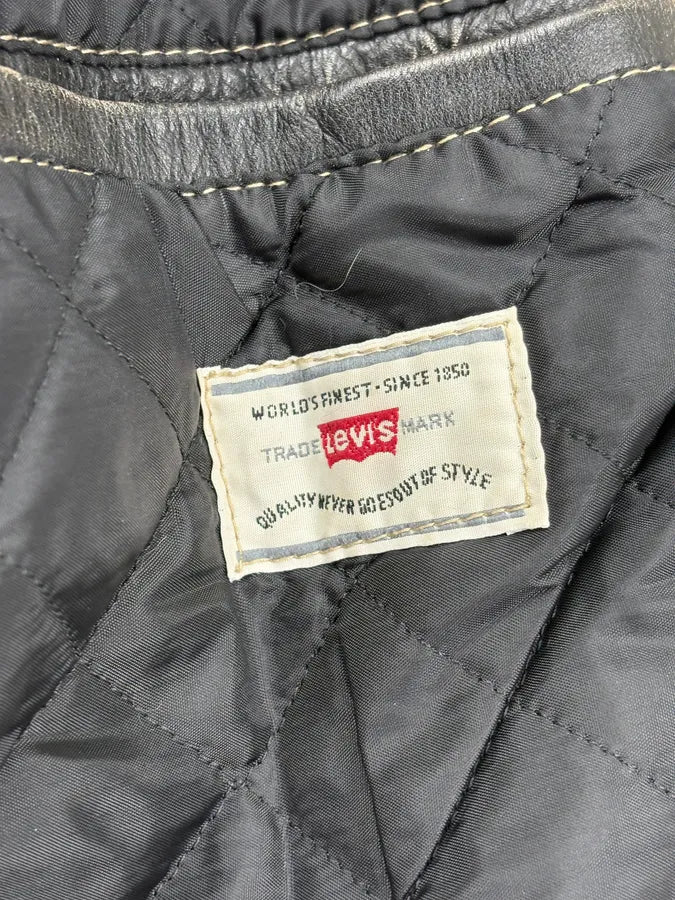 1990s Levis Black Eroded Leather Trucker Jacket xCsQCmM 11