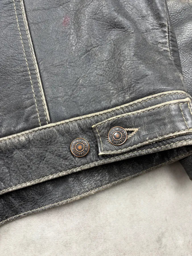1990s Levis Black Eroded Leather Trucker Jacket xCsQCmM 10