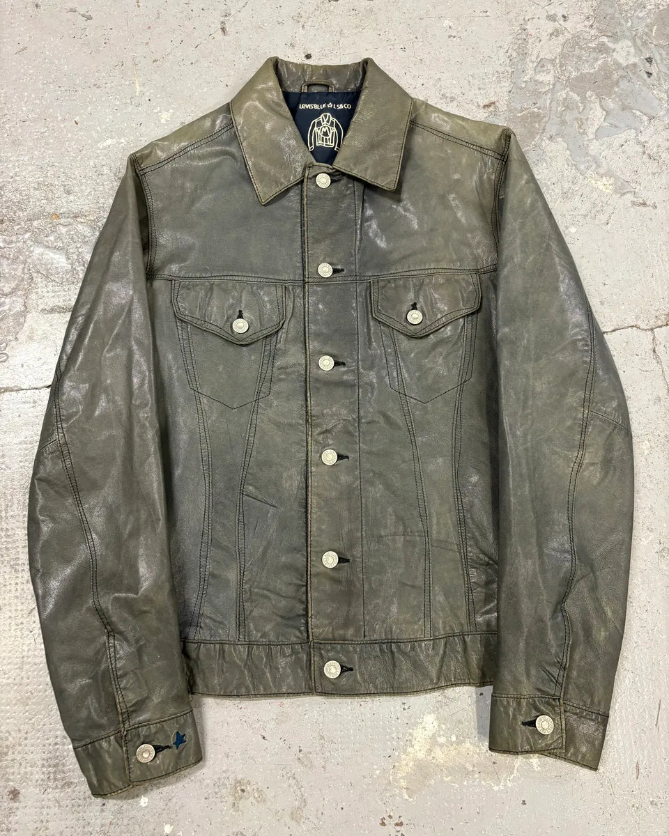 Levi’s Grey Leather Buttoned Trucker Jacket fvBgxTj 0
