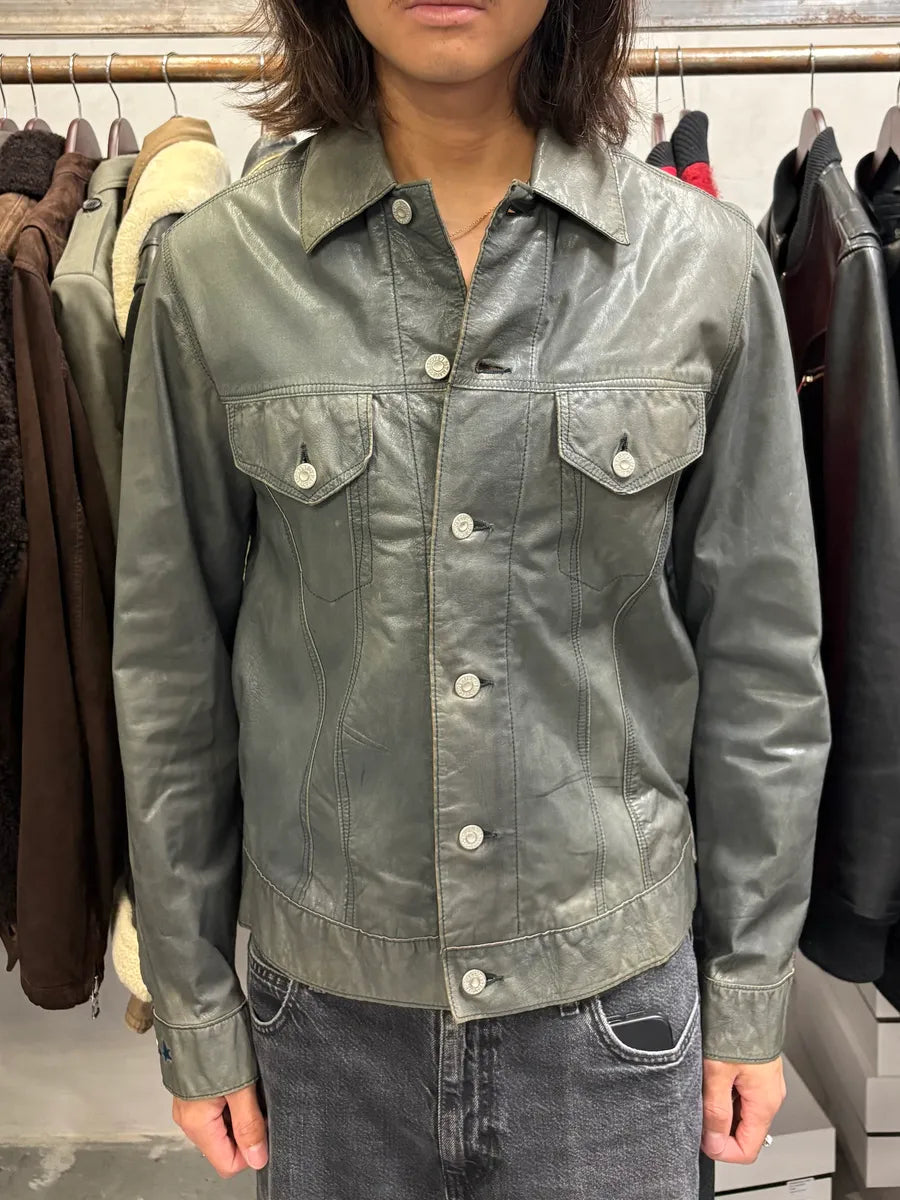 Levi’s Grey Leather Buttoned Trucker Jacket fvBgxTj 1