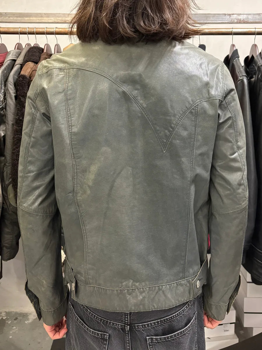 Levi’s Grey Leather Buttoned Trucker Jacket fvBgxTj 2