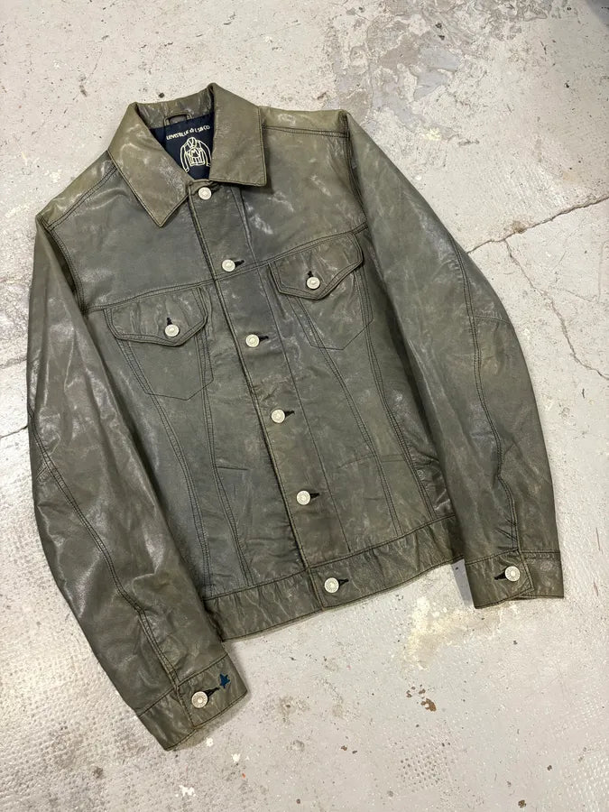 Levi’s Grey Leather Buttoned Trucker Jacket fvBgxTj 3
