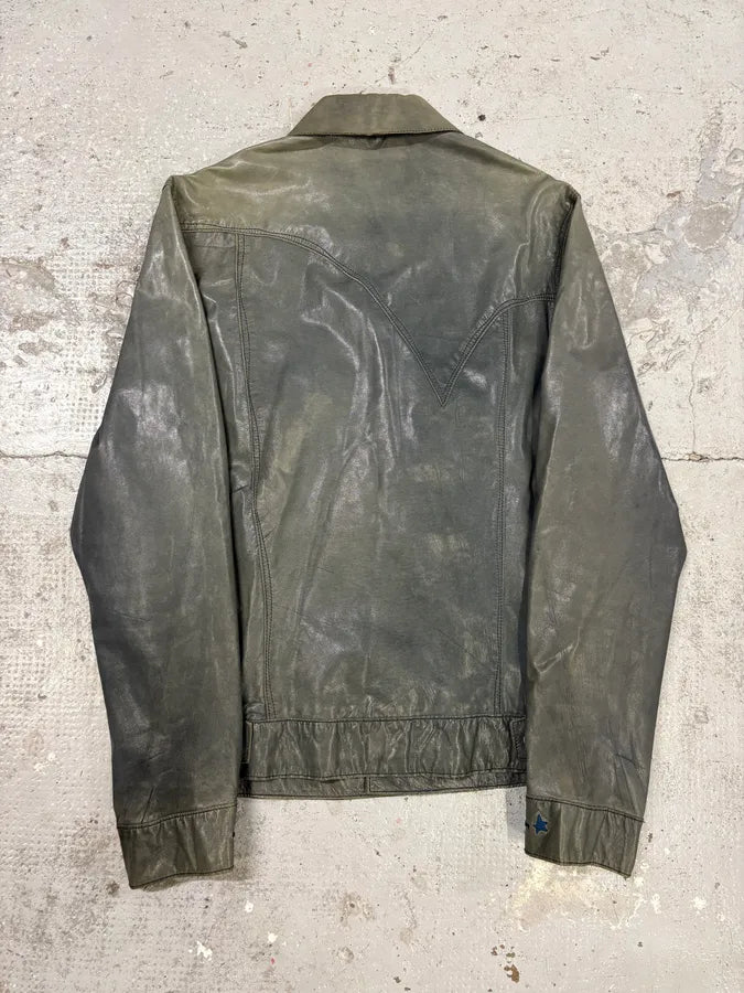 Levi’s Grey Leather Buttoned Trucker Jacket fvBgxTj 5