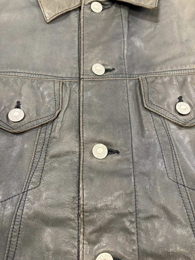 Levi’s Grey Leather Buttoned Trucker Jacket fvBgxTj 7