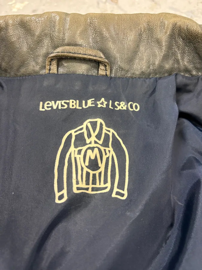 Levi’s Grey Leather Buttoned Trucker Jacket fvBgxTj 9