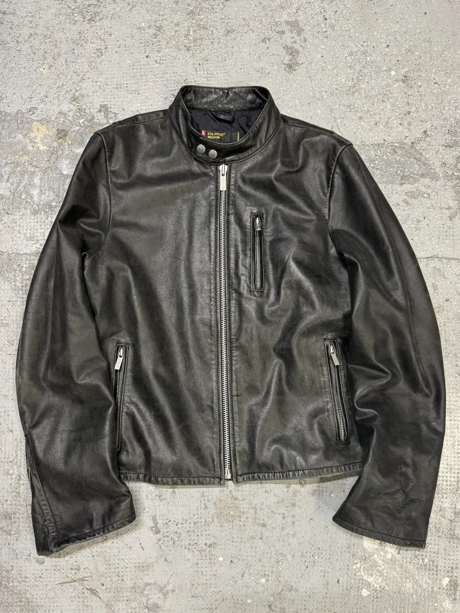 Levis Minimalist Biker Black Leather Jacket (S) mErmqBd 0