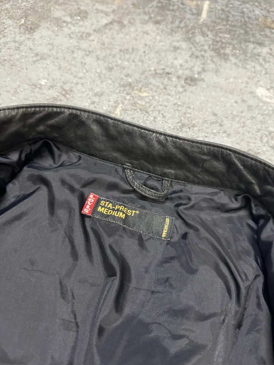 Levis Minimalist Biker Black Leather Jacket (S) mErmqBd 10