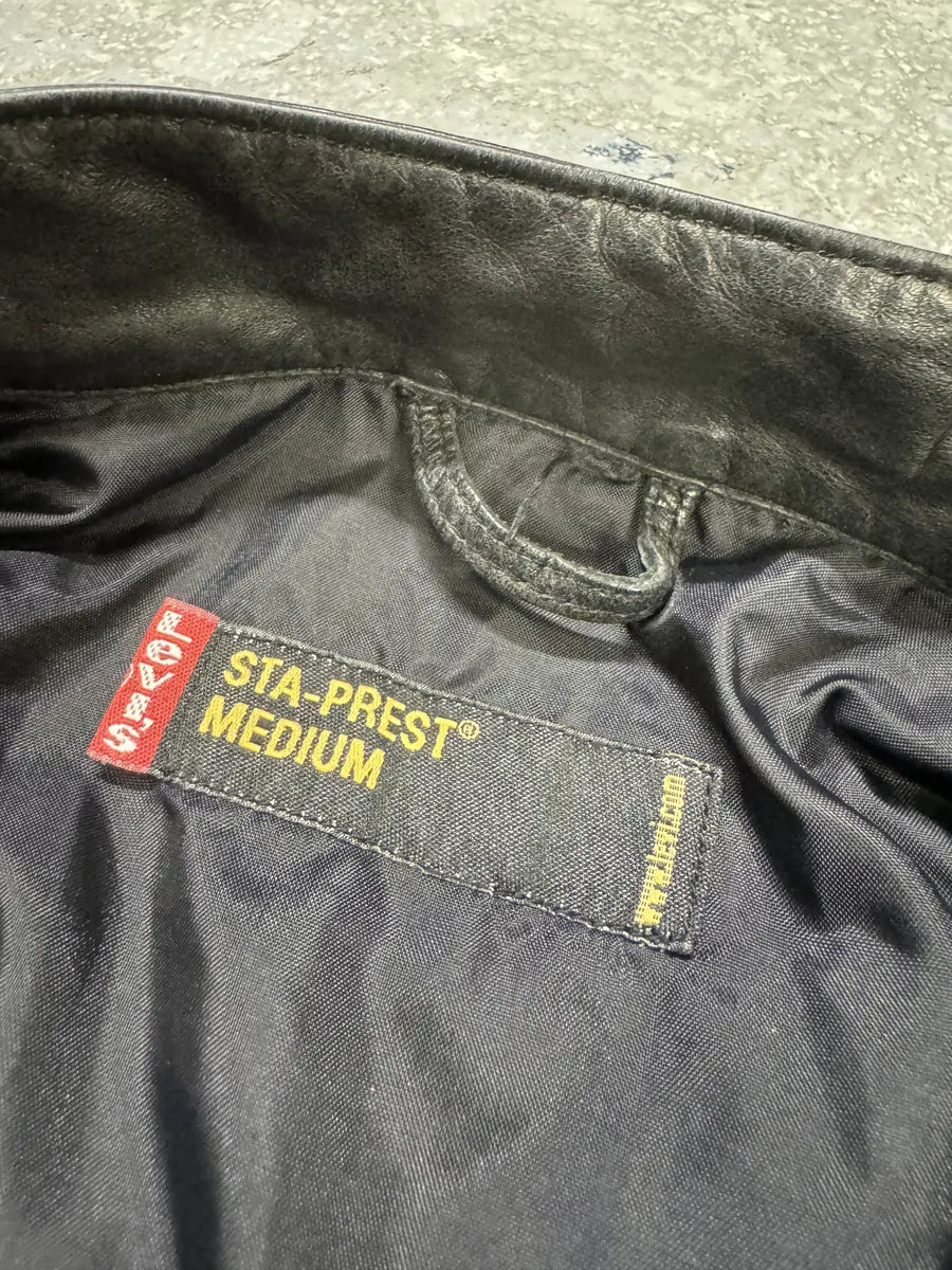 Levis Minimalist Biker Black Leather Jacket (S) mErmqBd 9