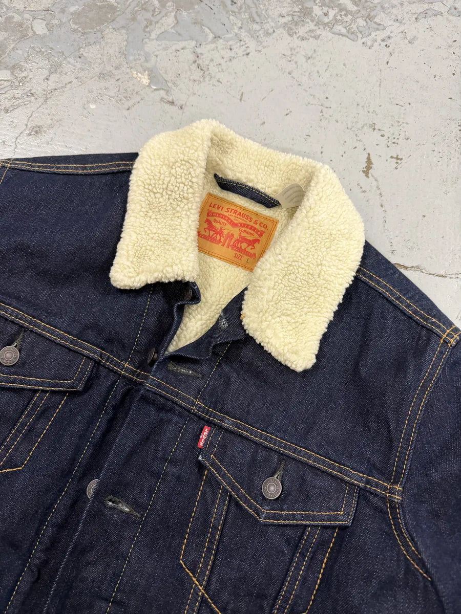 Levi’s Navy Brut Denim Shearling Jacket FbNNAeB 8