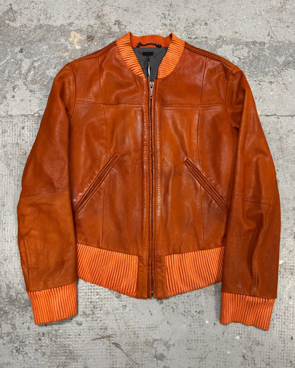 Levi’s Orange Leather Bomber Jacket SycHbIL 0