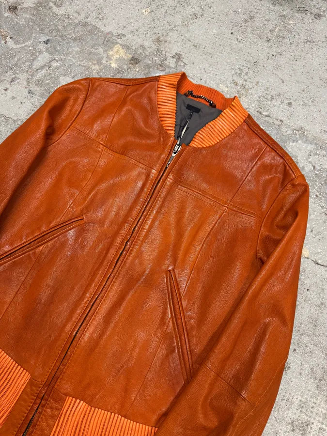 Levi’s Orange Leather Bomber Jacket SycHbIL 1