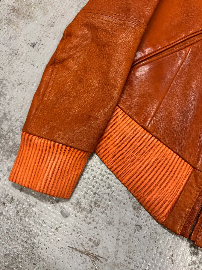 Levi’s Orange Leather Bomber Jacket SycHbIL 4