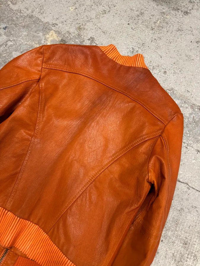 Levi’s Orange Leather Bomber Jacket SycHbIL 5