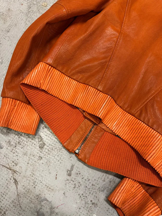 Levi’s Orange Leather Bomber Jacket SycHbIL 7