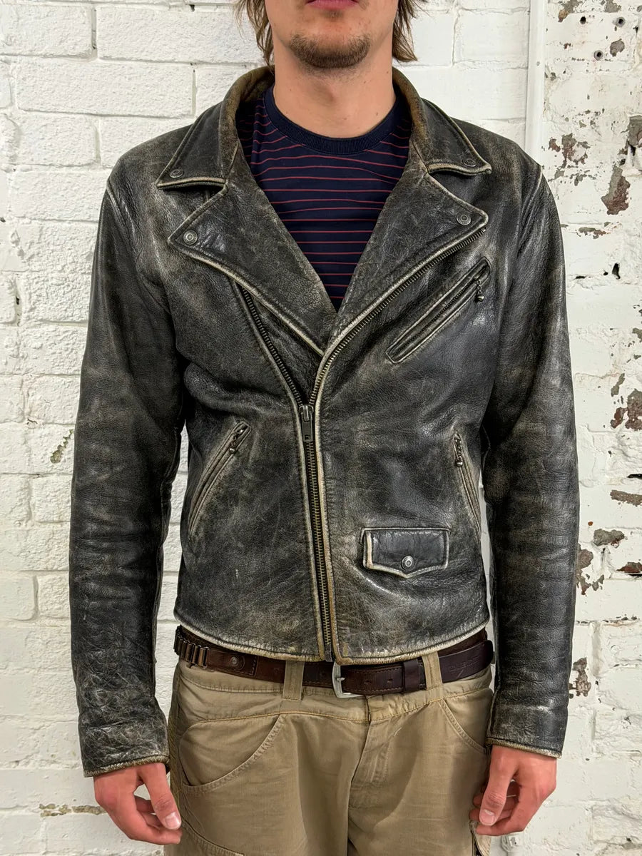 Levi’s Raw Aged Grey Leather Perfecto Jacket aXxSONB 1