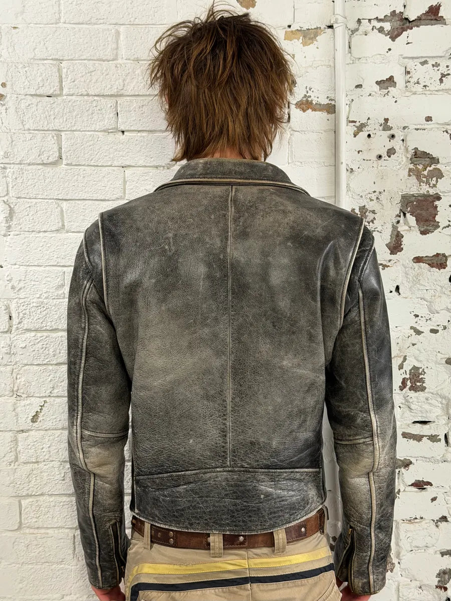 Levi’s Raw Aged Grey Leather Perfecto Jacket aXxSONB 2