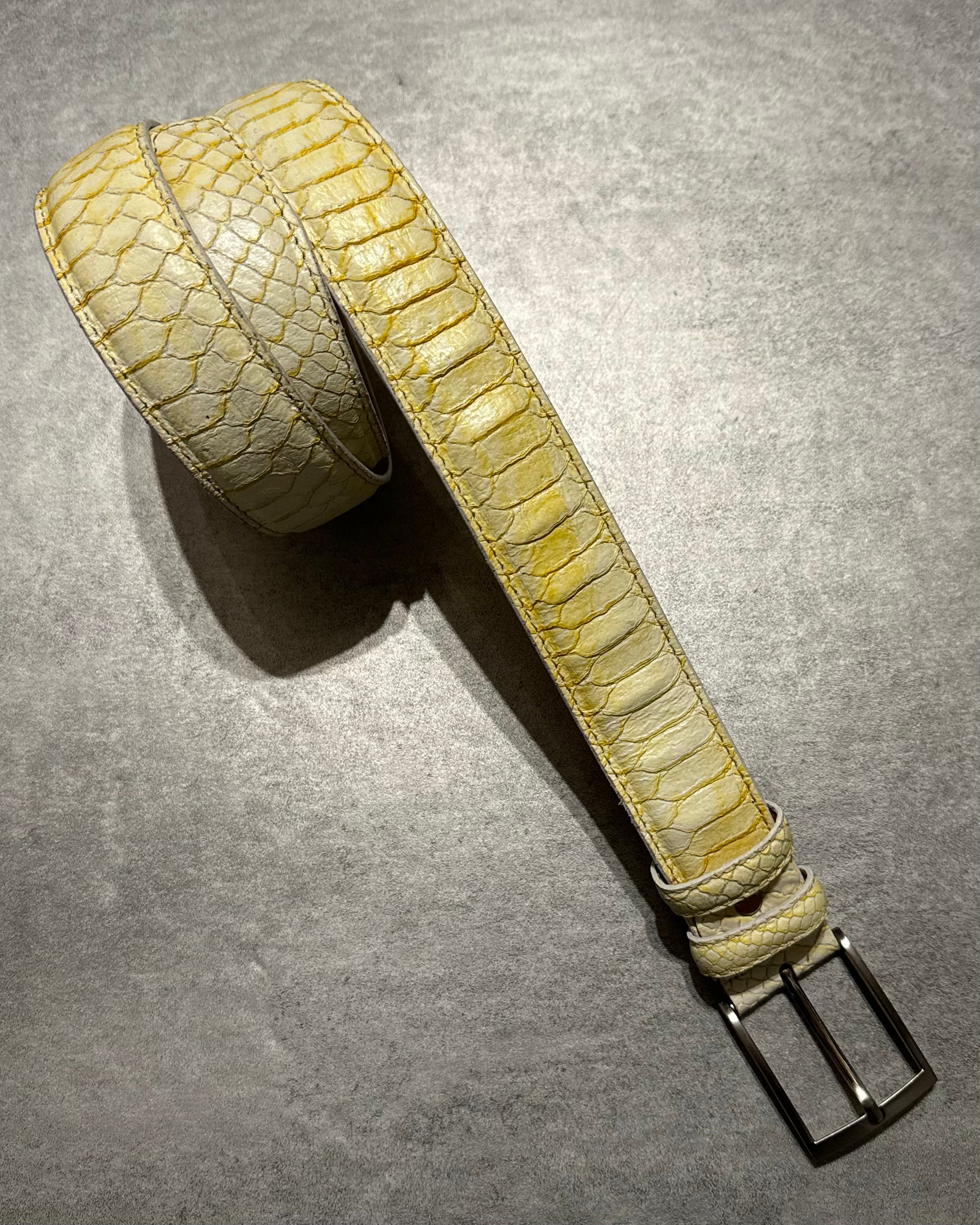 Artisanal White Creamy Genuine Python Leather Belt (OS) - 3