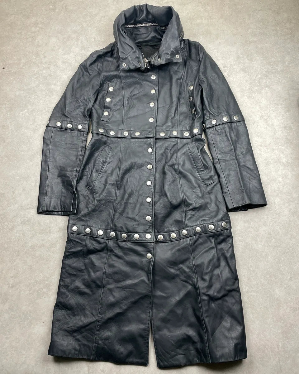 2000s Dolce & Gabbana Black Leather Studded Detachable Long Coat liNideuR 7