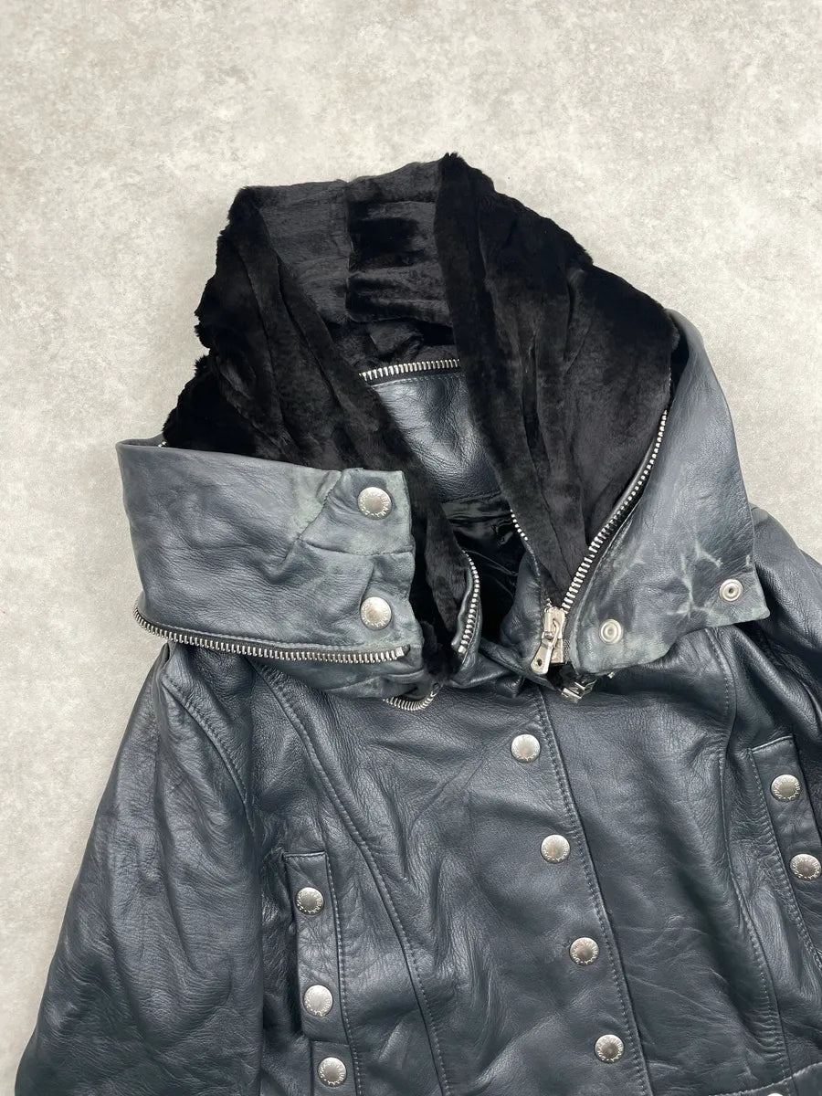 2000s Dolce & Gabbana Black Leather Studded Detachable Long Coat liNideuR 17