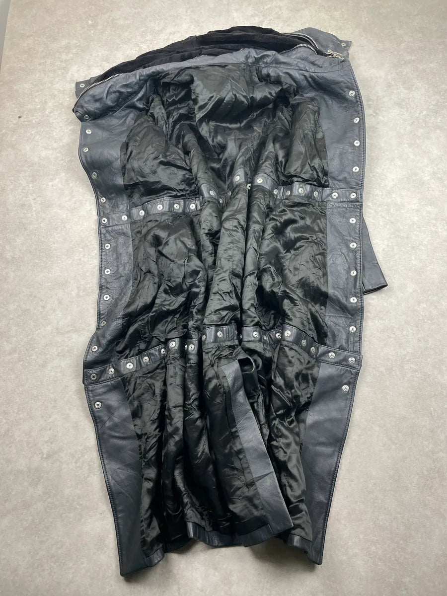2000s Dolce & Gabbana Black Leather Studded Detachable Long Coat liNideuR 10