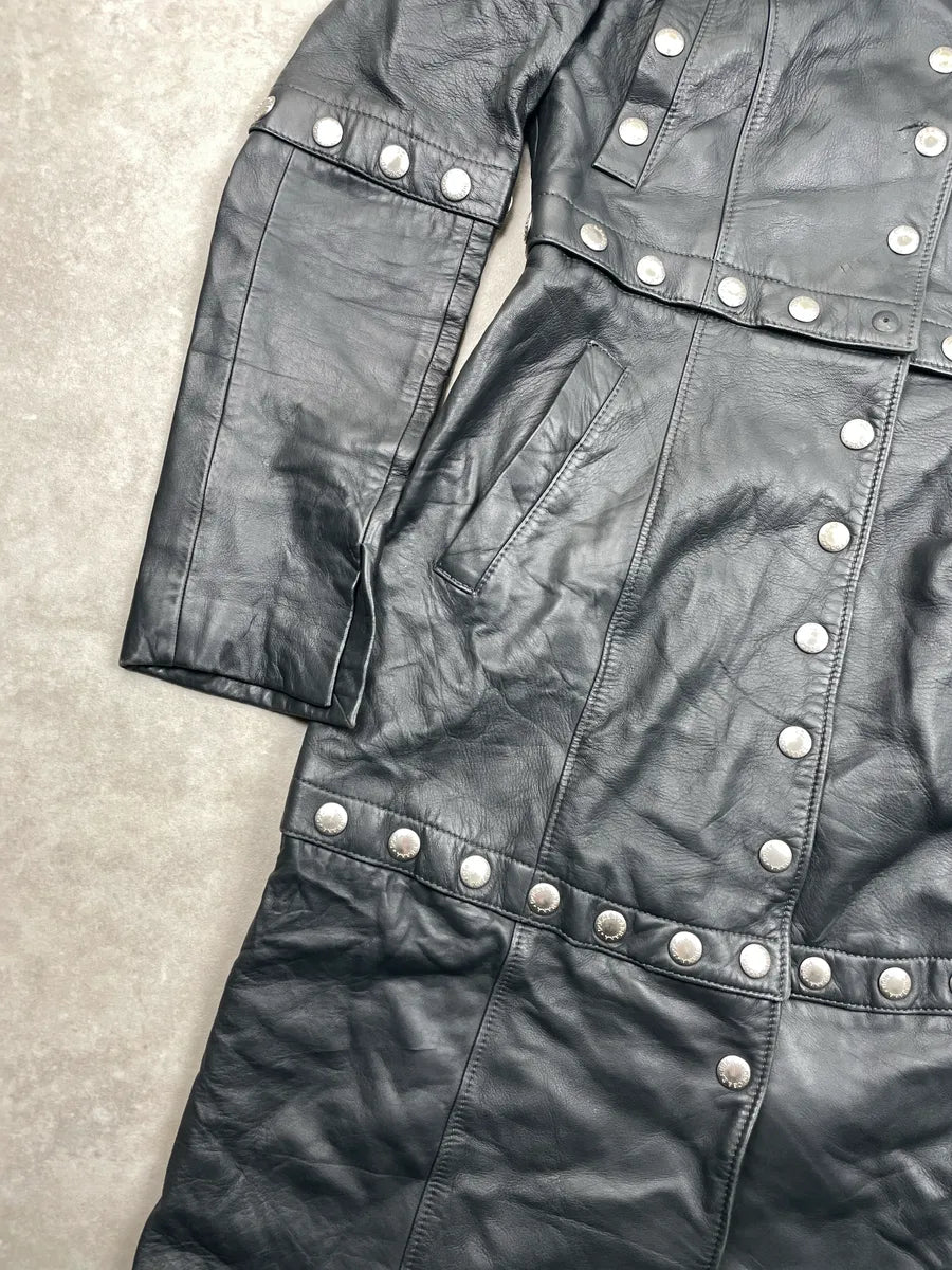 2000s Dolce & Gabbana Black Leather Studded Detachable Long Coat liNideuR 11