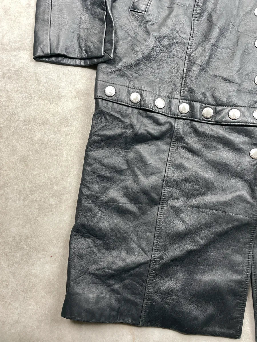 2000s Dolce & Gabbana Black Leather Studded Detachable Long Coat liNideuR 13