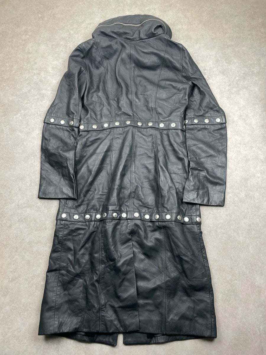 2000s Dolce & Gabbana Black Leather Studded Detachable Long Coat liNideuR 8