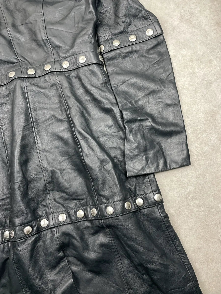 2000s Dolce & Gabbana Black Leather Studded Detachable Long Coat liNideuR 15