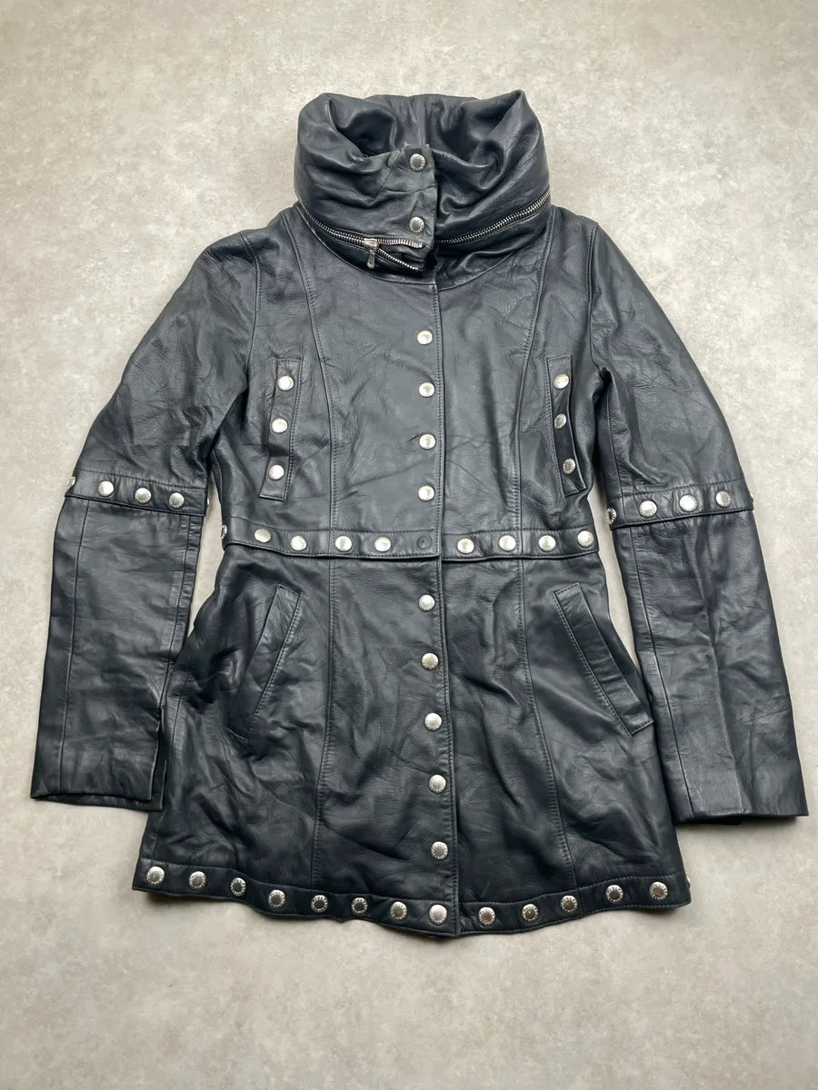 2000s Dolce & Gabbana Black Leather Studded Detachable Long Coat liNideuR 2
