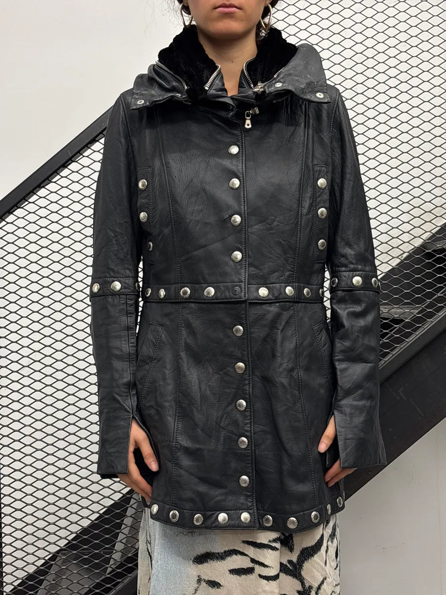 2000s Dolce & Gabbana Black Leather Studded Detachable Long Coat liNideuR 3