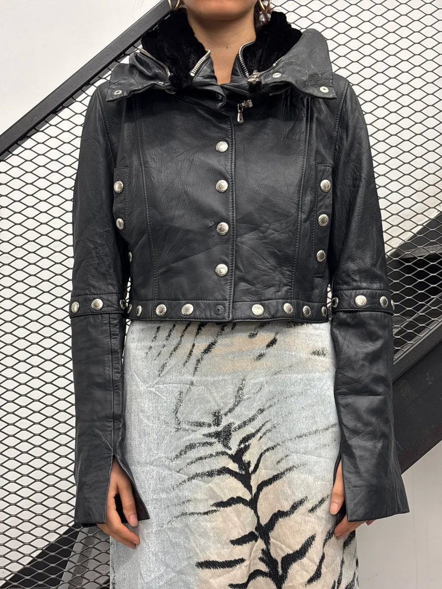 2000s Dolce & Gabbana Black Leather Studded Detachable Long Coat liNideuR 5