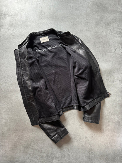 1990s Emporio Armani Cozy Black Prime Leather Jacket (XL) - 5