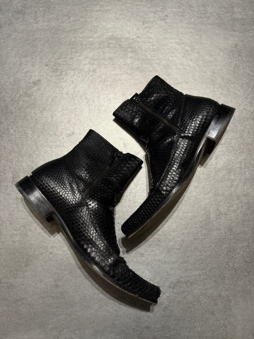 2000s Roberto Cavalli Black Python Leather Rocker Biker Boots (42,5) - 7