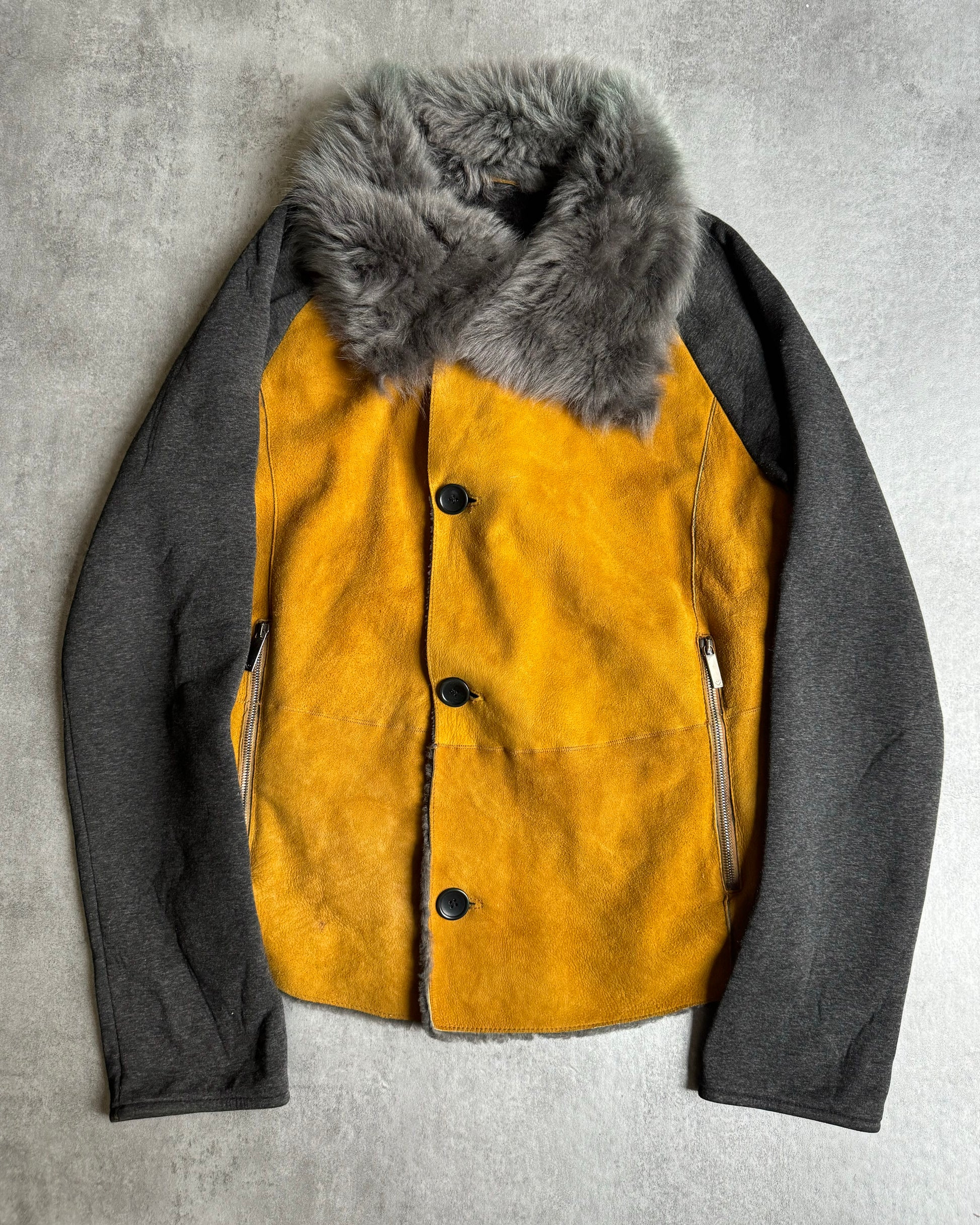 AW2013 Emporio Armani Yellow Fur Hybride Leather Jacket  (L) - 1