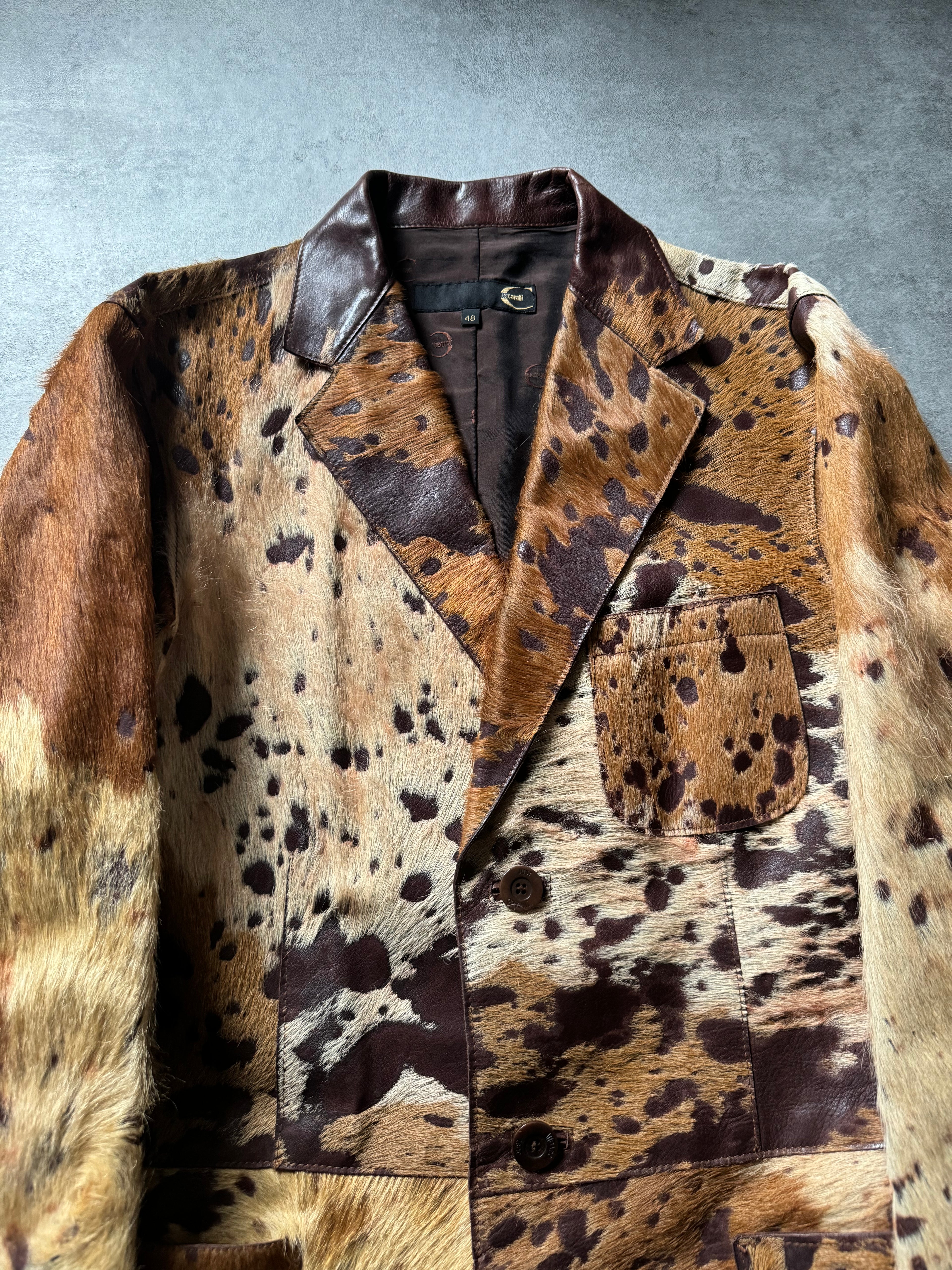 AW2004 Cavalli Brown Pony Hair Long Leather Jacket (M) - 5