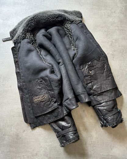 FW2018 Louis Vuitton Black Grey Shearling Leather Jacket (L) - 13
