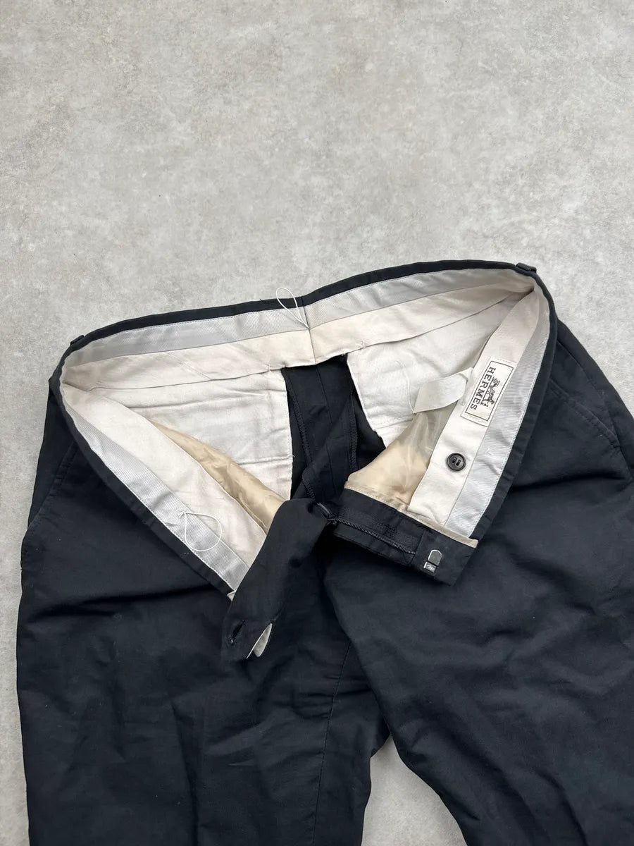 Hermès Black Linen Belt Loop Tailored Pants loXEHvdO 7
