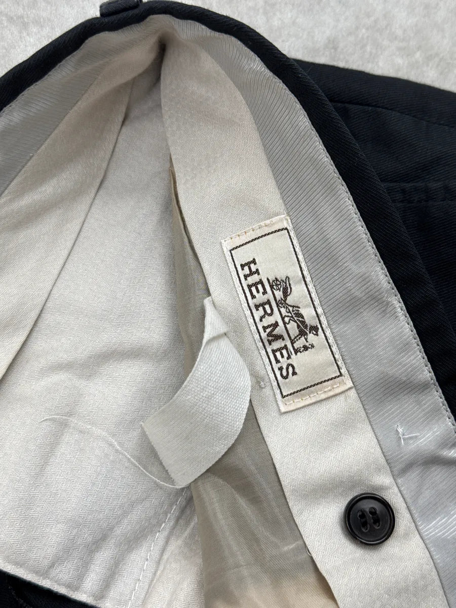 Hermès Black Linen Belt Loop Tailored Pants loXEHvdO 10