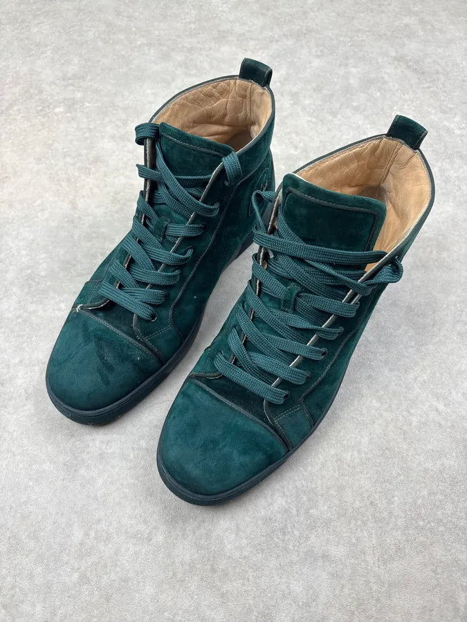 Louboutin Louis Orlato Green Velvet Suede Leather High Sneakers GPSdphv 2