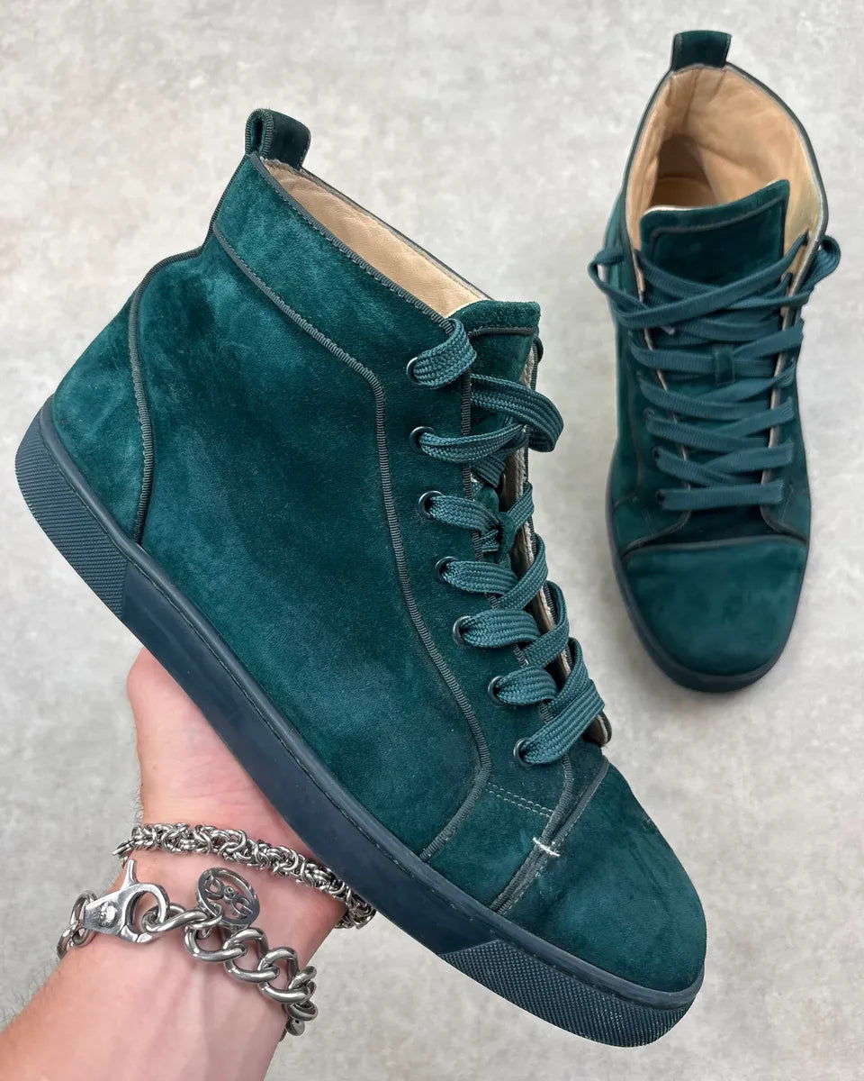 Louboutin Louis Orlato Green Velvet Suede Leather High Sneakers GPSdphv 0