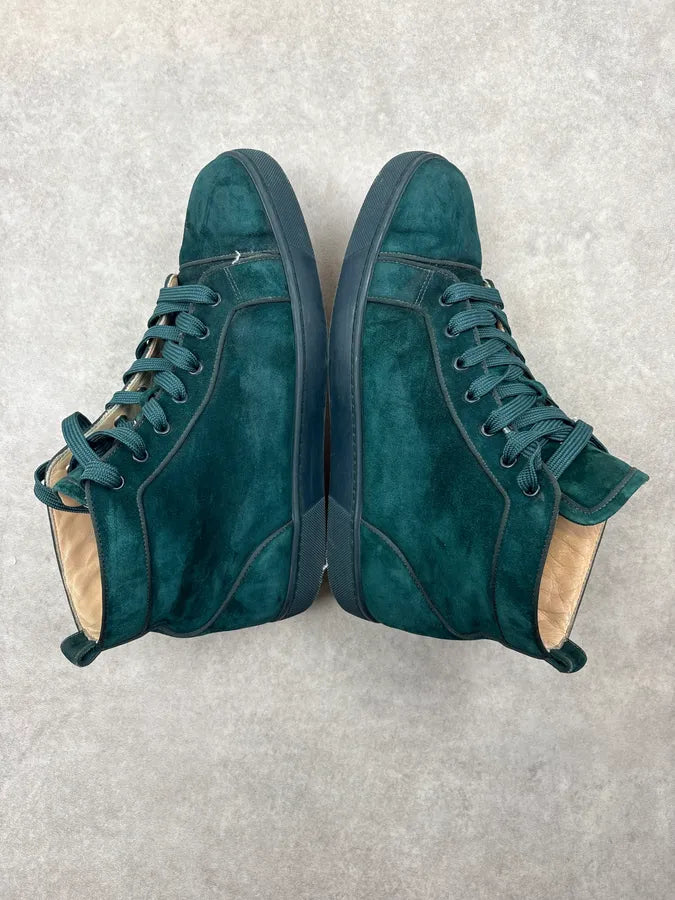 Louboutin Louis Orlato Green Velvet Suede Leather High Sneakers GPSdphv 4