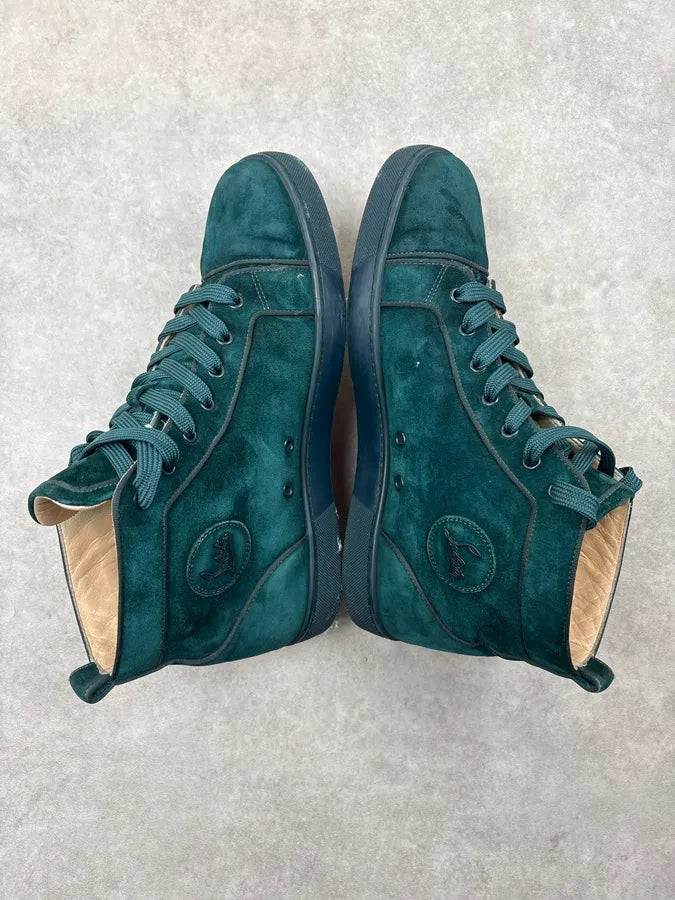 Louboutin Louis Orlato Green Velvet Suede Leather High Sneakers GPSdphv 5
